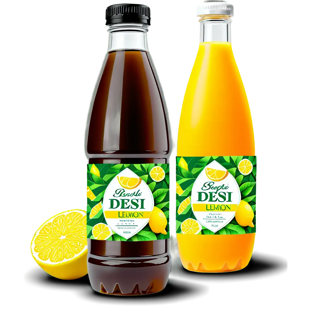 A lemon beverage with desi twist in 160ml plastic bottle with beautiful full sleeve label in a vintage royal look