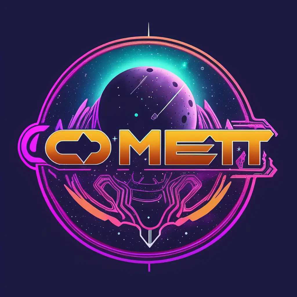 Create spaceage cyberpunk fantasy style comet logo
