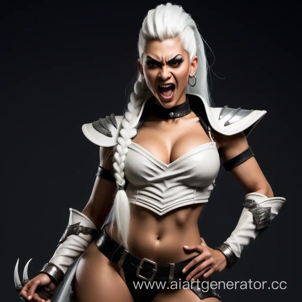 Sultry-Latino-American-Amazon-in-Rare-White-Armor-Shouting-and-Smiling-Gemirill