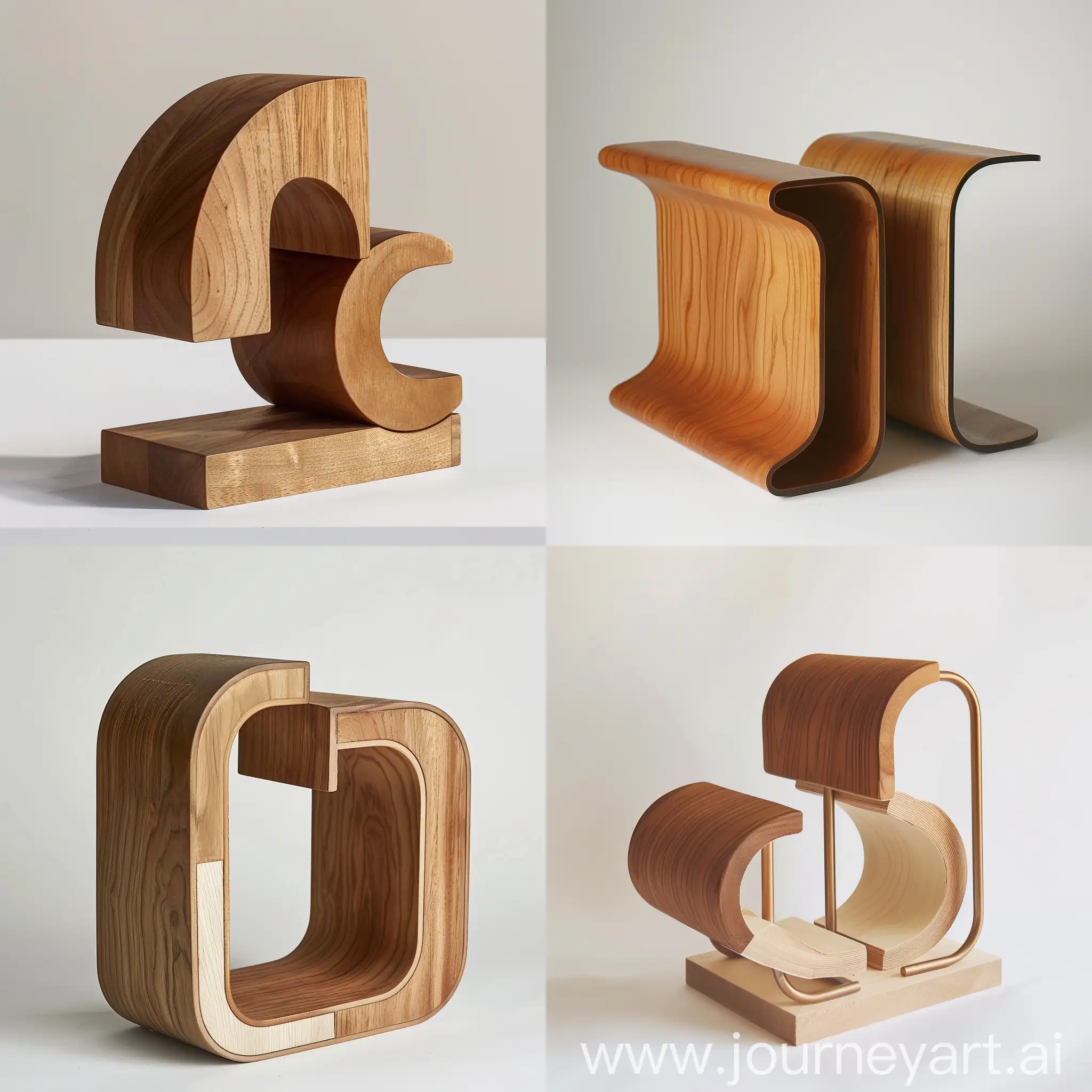 Generate an image of a mid-century modern style bookend, drawing inspiration from George Nelson's design aesthetics. The bookend should embody minimalism, featuring clean lines and organic forms. Construct it from either natural wood or bent tubular steel, ensuring the steel is unpainted to highlight its sleek, industrial look. The design should prioritize functionality while maintaining a timeless and sophisticated appearance