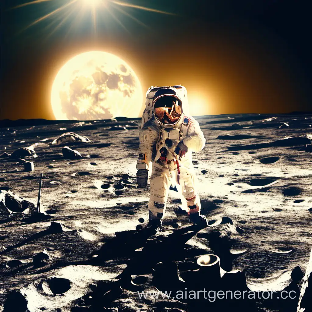 человек на луне, на фоне солнца