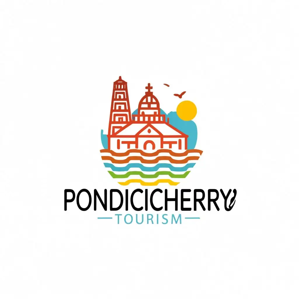a logo design,with the text "Pondicherry tourism", main symbol:tourist attraction places in Pondicherry,Moderate,be used in Travel industry,clear background