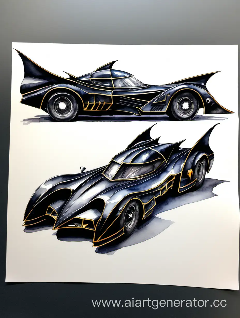 Detailed-Watercolor-Drawing-of-the-Tall-Batmobile