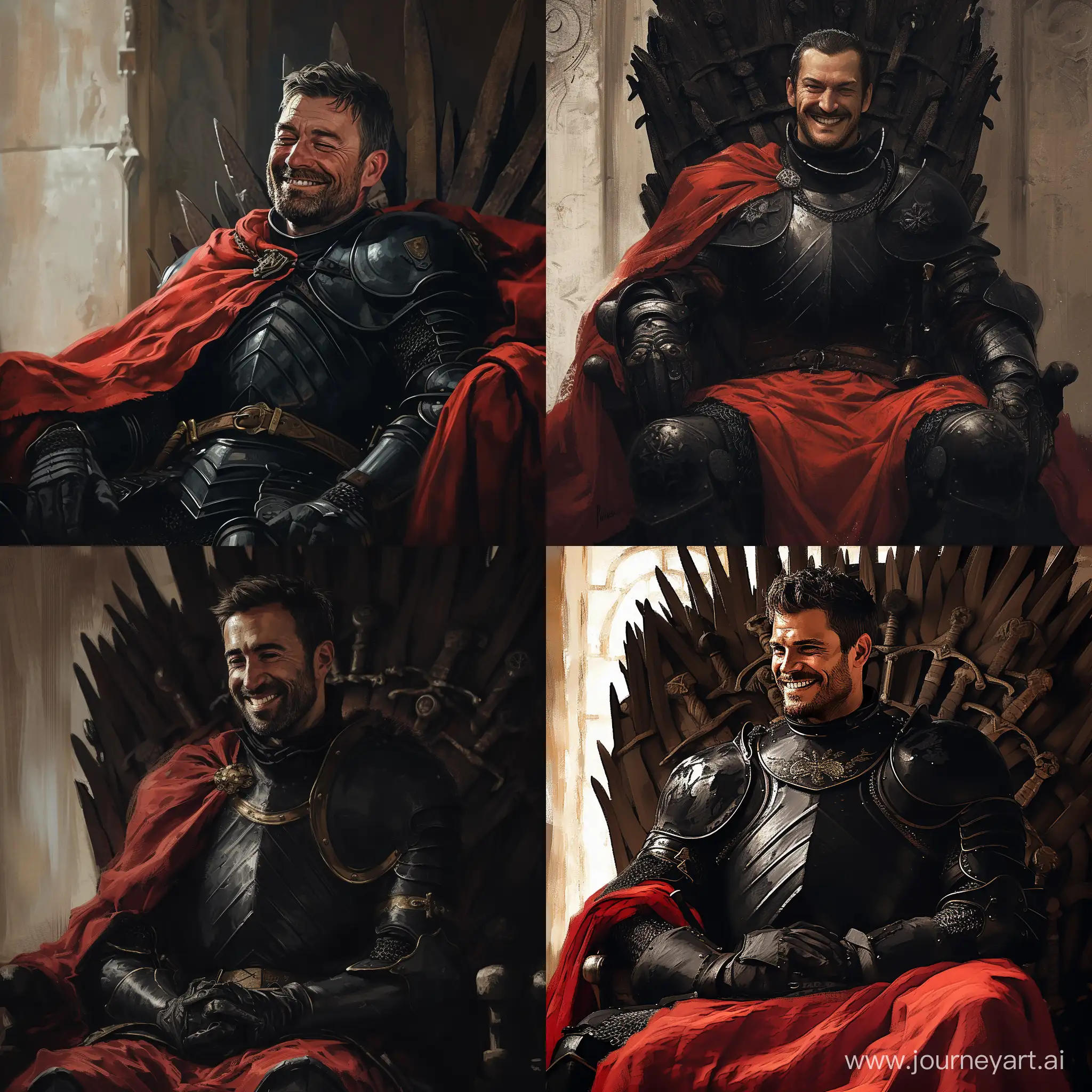 Smiling-Lord-in-Black-Armor-on-Throne-with-Red-Cloak