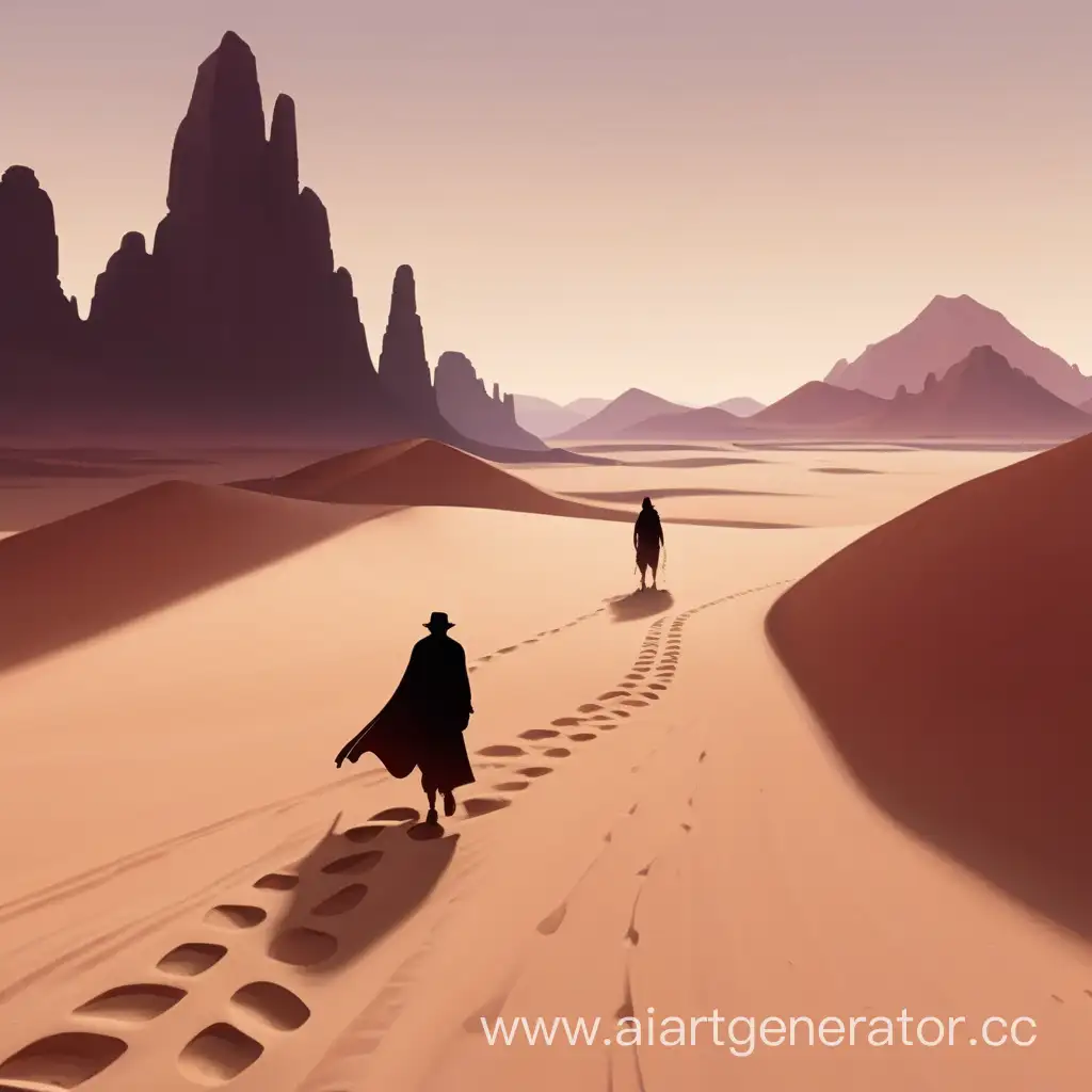 Solitary-Journey-through-Red-Sands-Lone-Walker-in-Animated-Desert-Landscape
