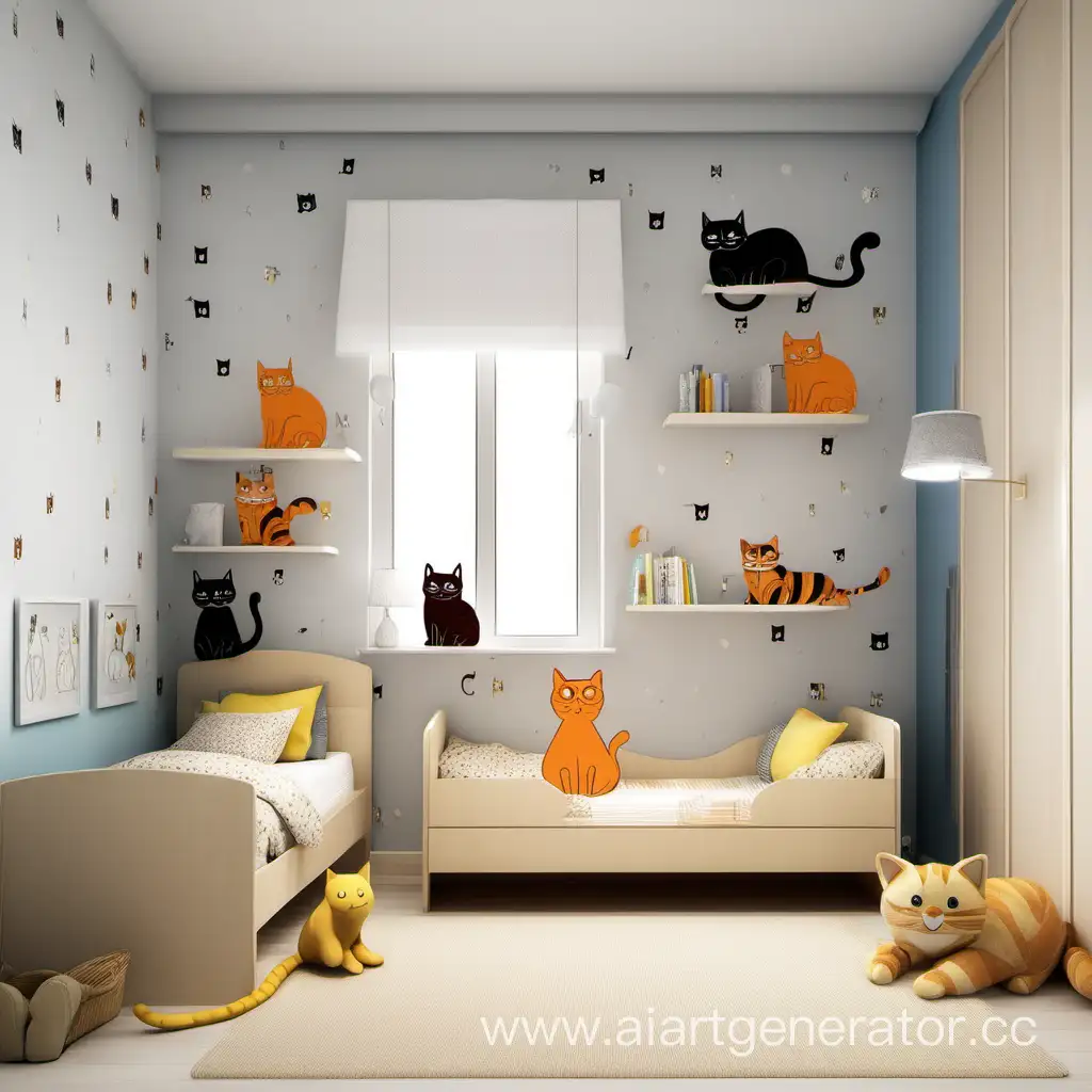 Enchanting-Childrens-Room-with-Playful-Cats