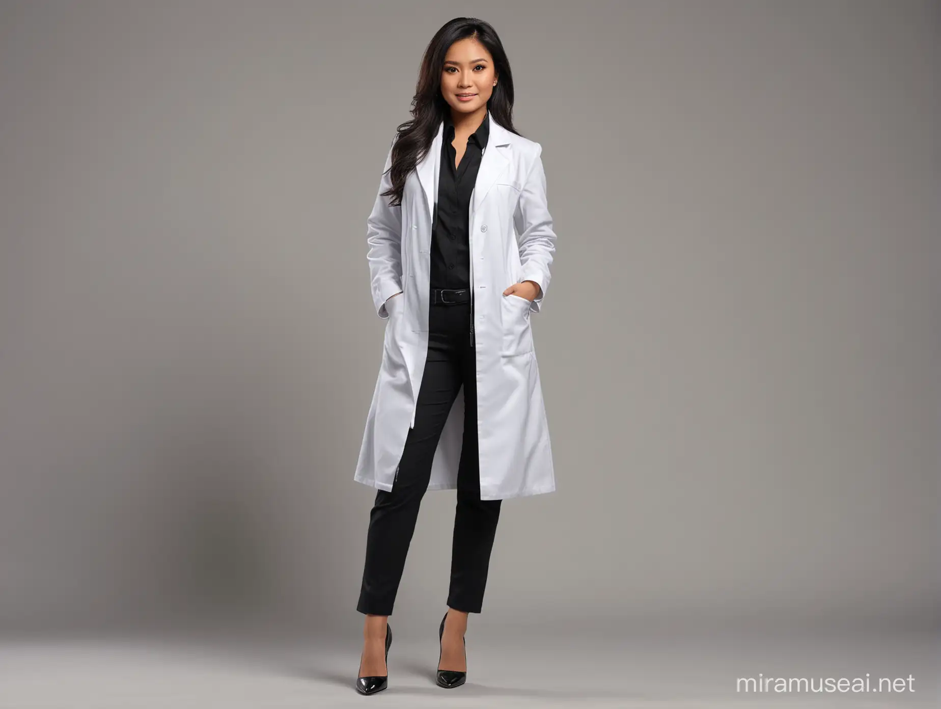 Indonesian Female Doctor in Professional Attire on Studio Background