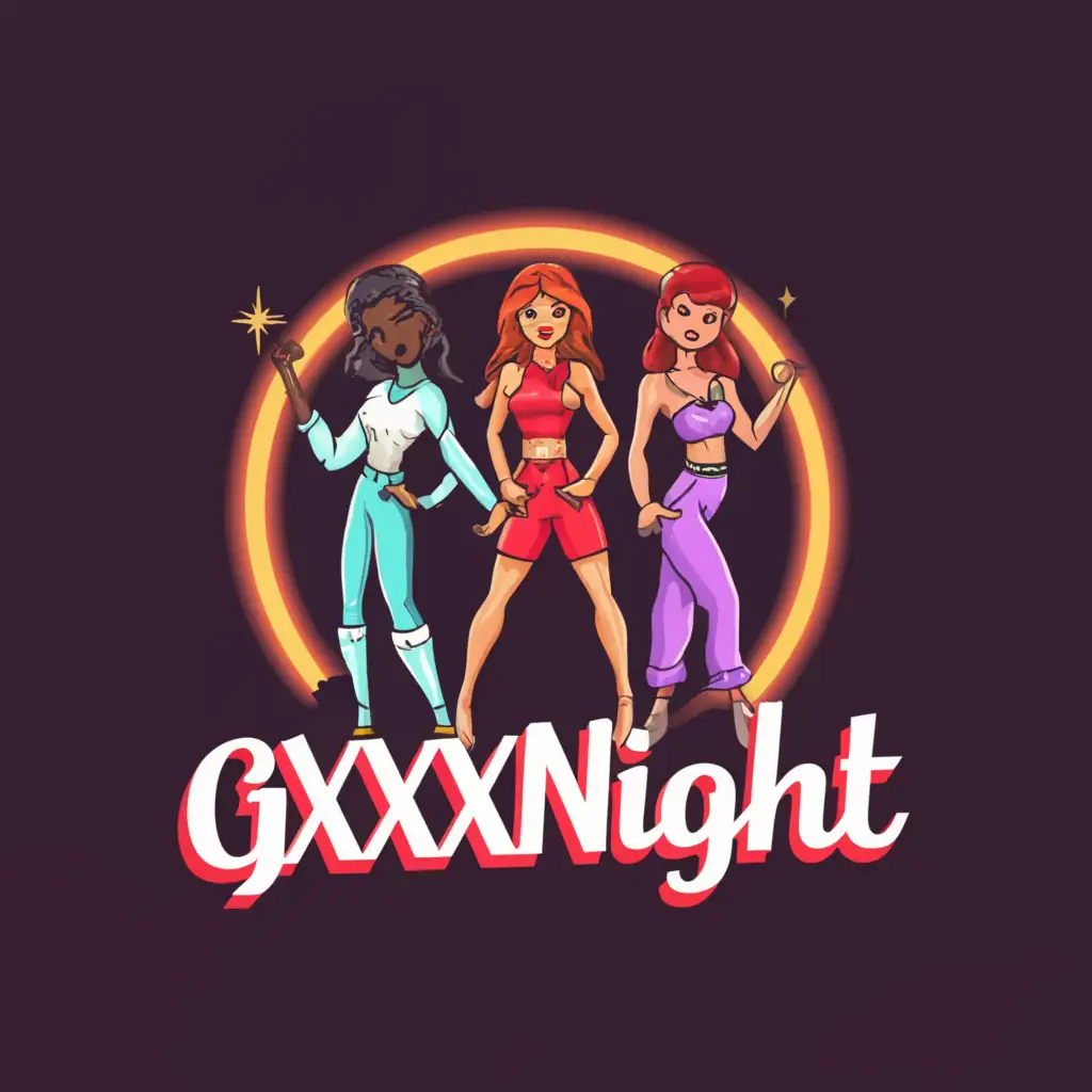 a logo design,with the text "gxxxnight", main symbol:show girls,Moderate,clear background