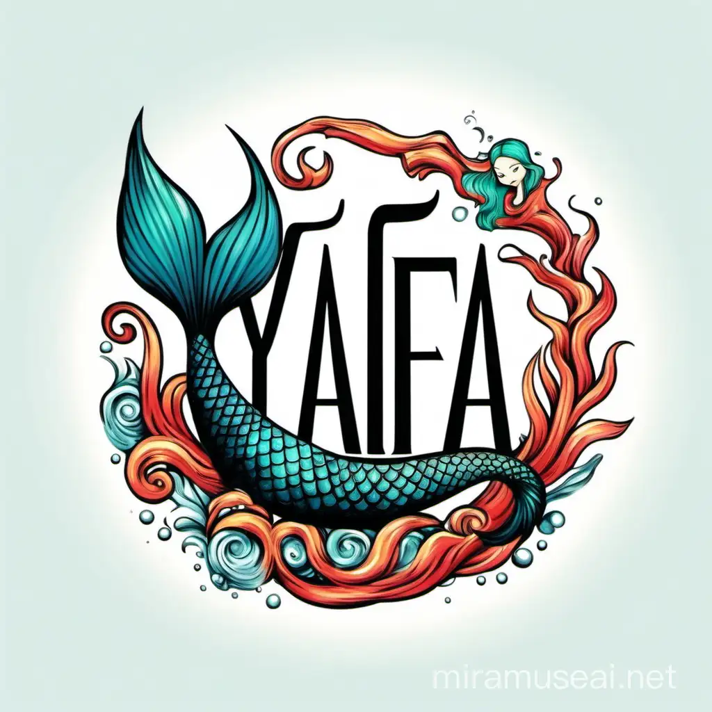 Yafa Art Brand Logo with Mermaid Tail and Art Tools on White Background