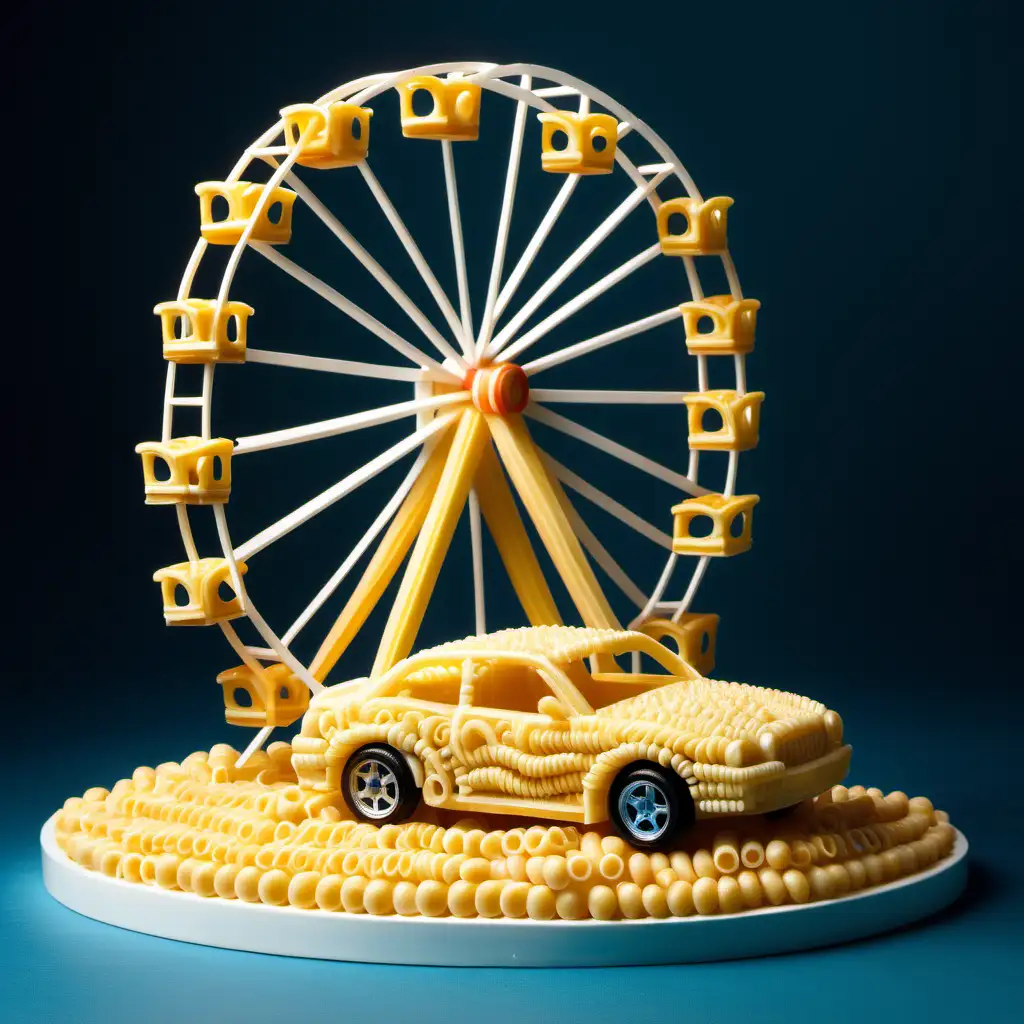 Creative Macaroni Sculpture Car and Ferris Wheel Art