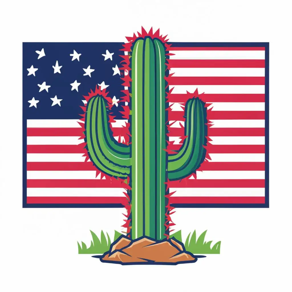 logo, logo, vector patriotic cactus ,90s style,  with the text "USA"
, WHITE BACKGROUND , bright vibrant colors . ultra sharp 3mm outlined lettering and image, full color image fill , ultra-detailed images with sharp lines and textures, capturing every detail with precision, ultra fine sharp outlined image , no copyright, no watermark, with the text ".", typography
