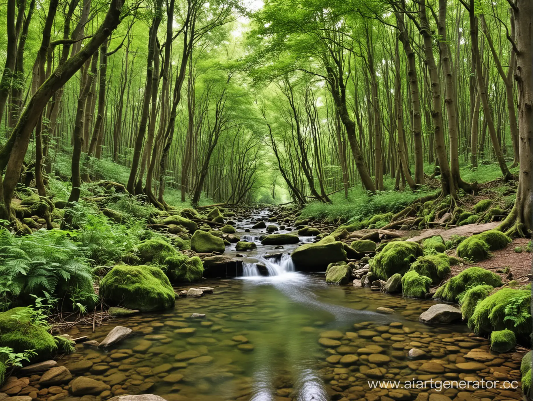 Soothing-Brook-Amidst-Lush-Forest-Landscape