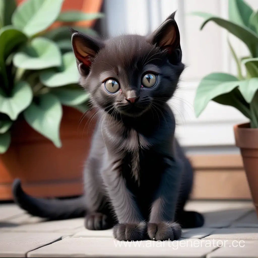Adorable-Black-Kitten-Playing-in-Sunlit-Garden