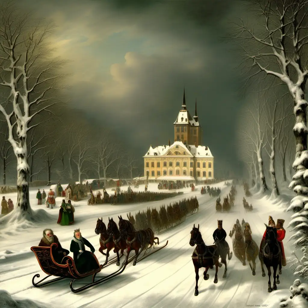 King Ludwig II Sledding in a Winter Wonderland