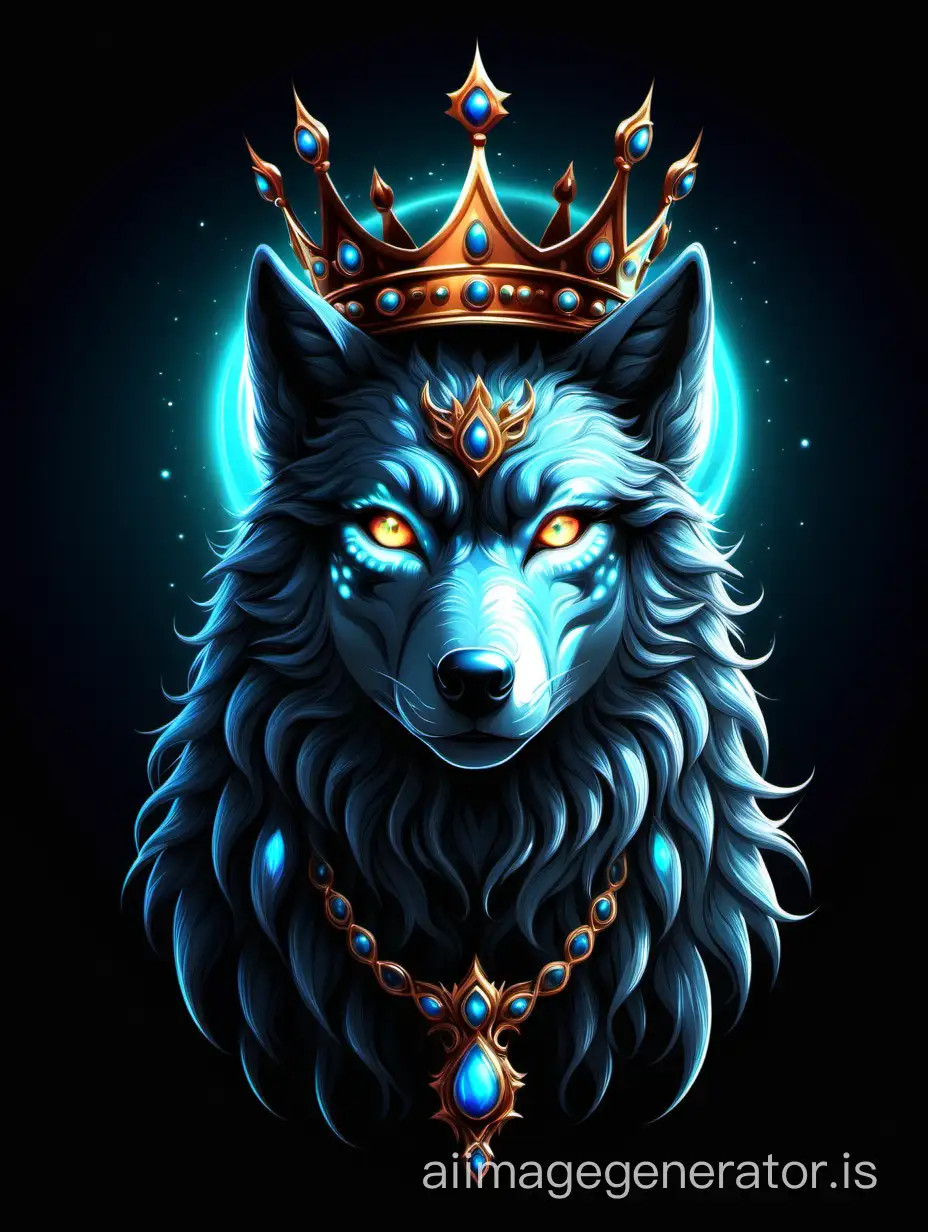 wild beautiful she-wolf, glowing, fantasy realism, fantasy graphics, vector graphics, HD, bright eyes, crown, majesty