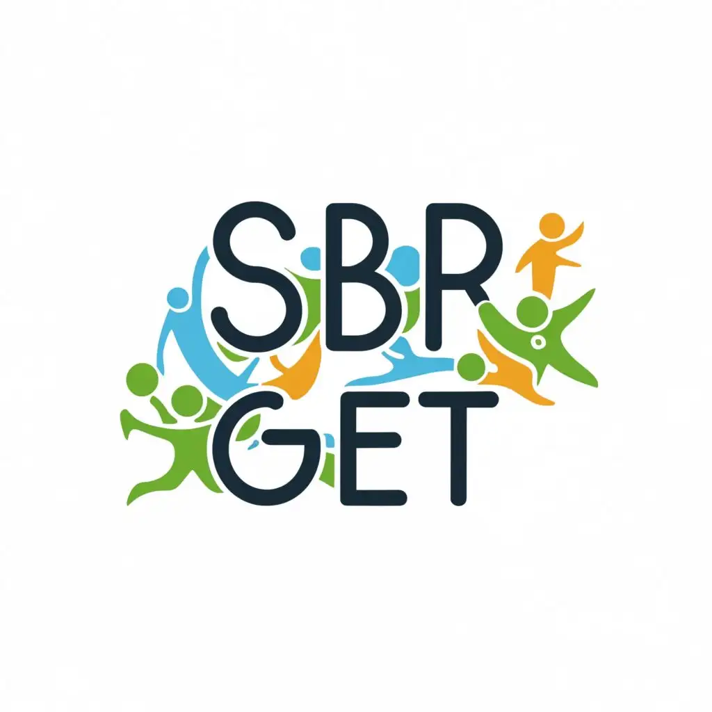 logo, In this design, the text "SBR GET" is bold and prominent, representing your brand. On the left side, there's a playful and dynamic icon that embodies joy, fun, and togetherness. This symbol can be interpreted as people playing and being together, evoking the spirit of happiness and community., with the text "SBR GET", typography, be used in Entertainment industry