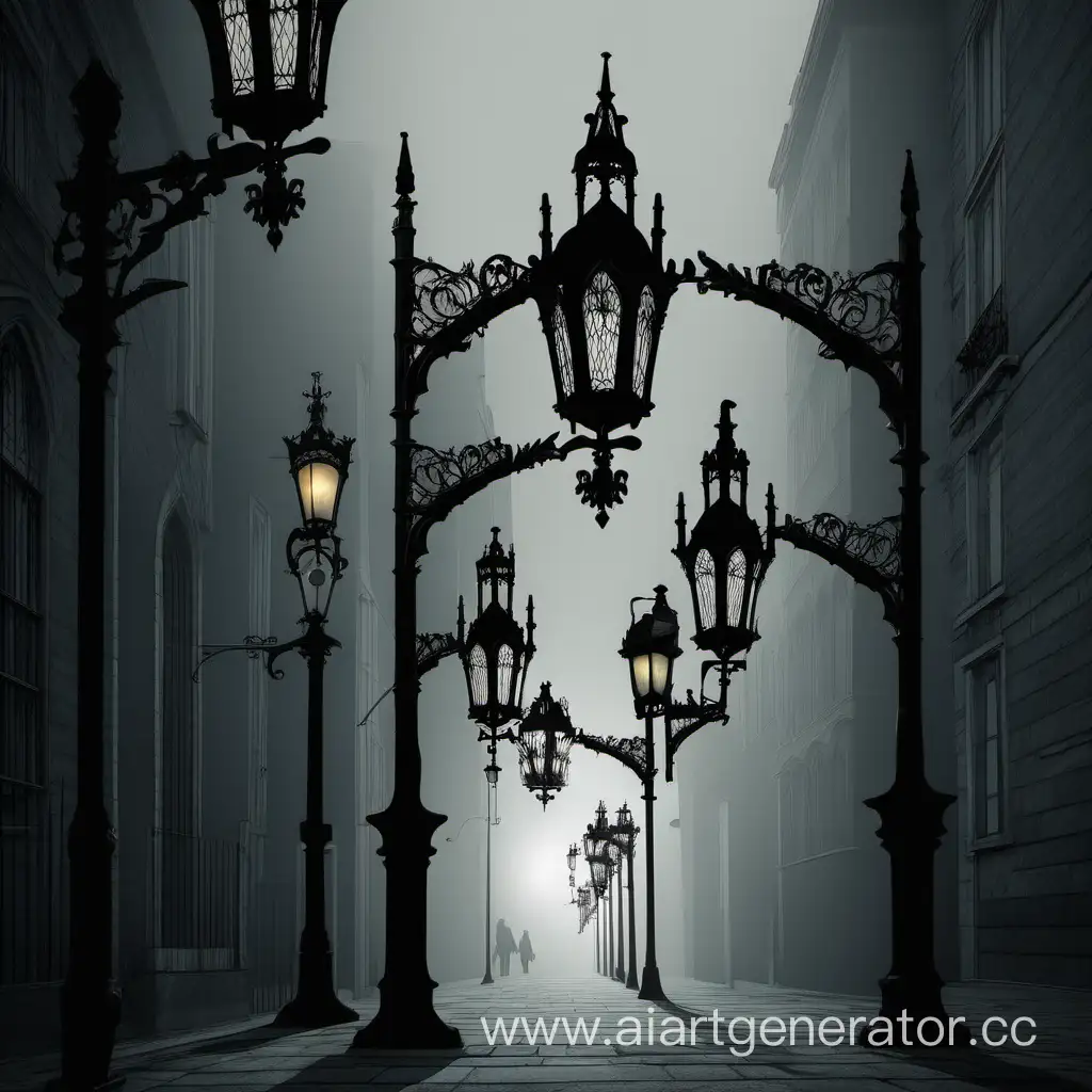 Gothic-Street-Lamps-Illuminating-Dark-Alleyway