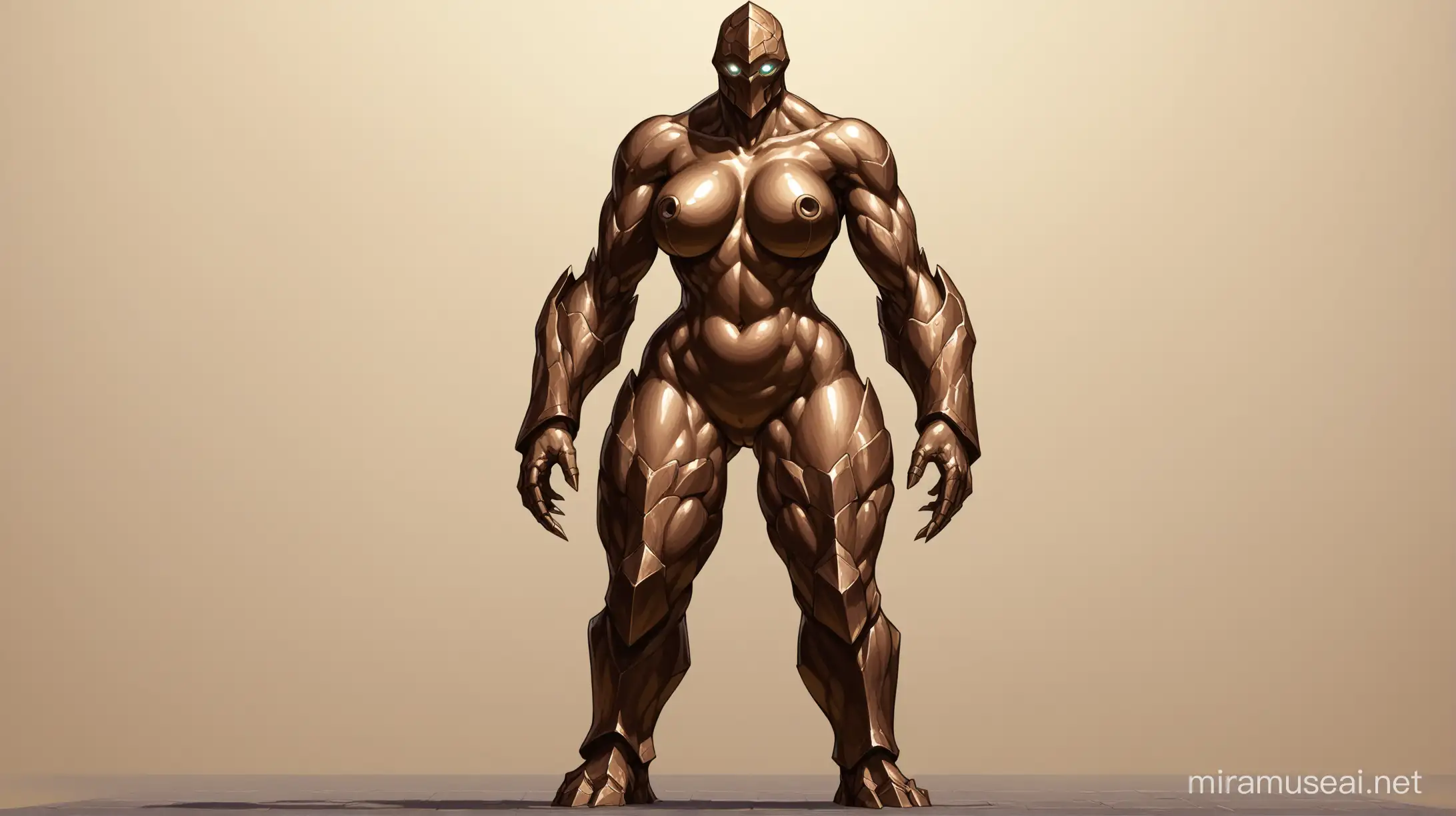 Bronze Female Golem Standing Tall and Unclothed