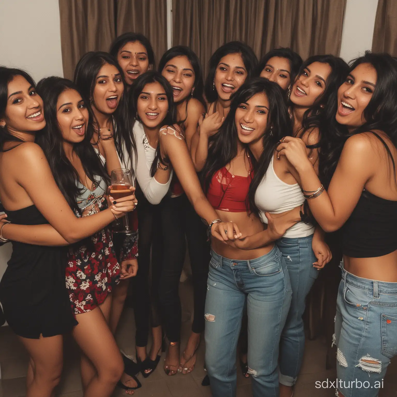 Indian girls and friends party at a hotel