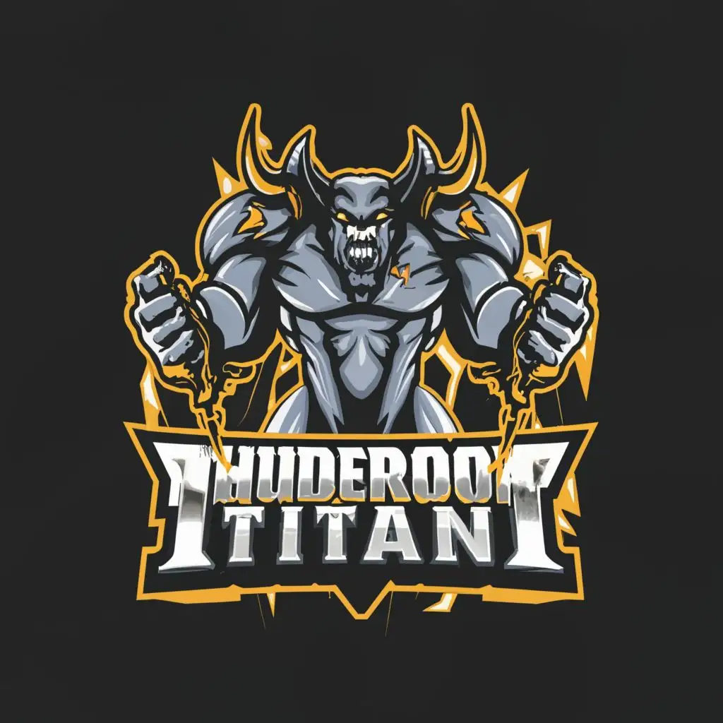 a logo design,with the text "Thunderhoof Titan", main symbol:a big mascular with fangs ,Moderate,clear background