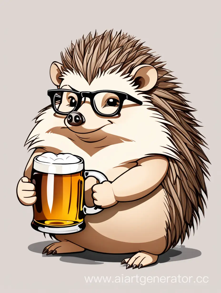 Adorable-Hedgehog-in-Glasses-Enjoying-a-Thoughtful-Moment-with-a-Mug-of-Beer