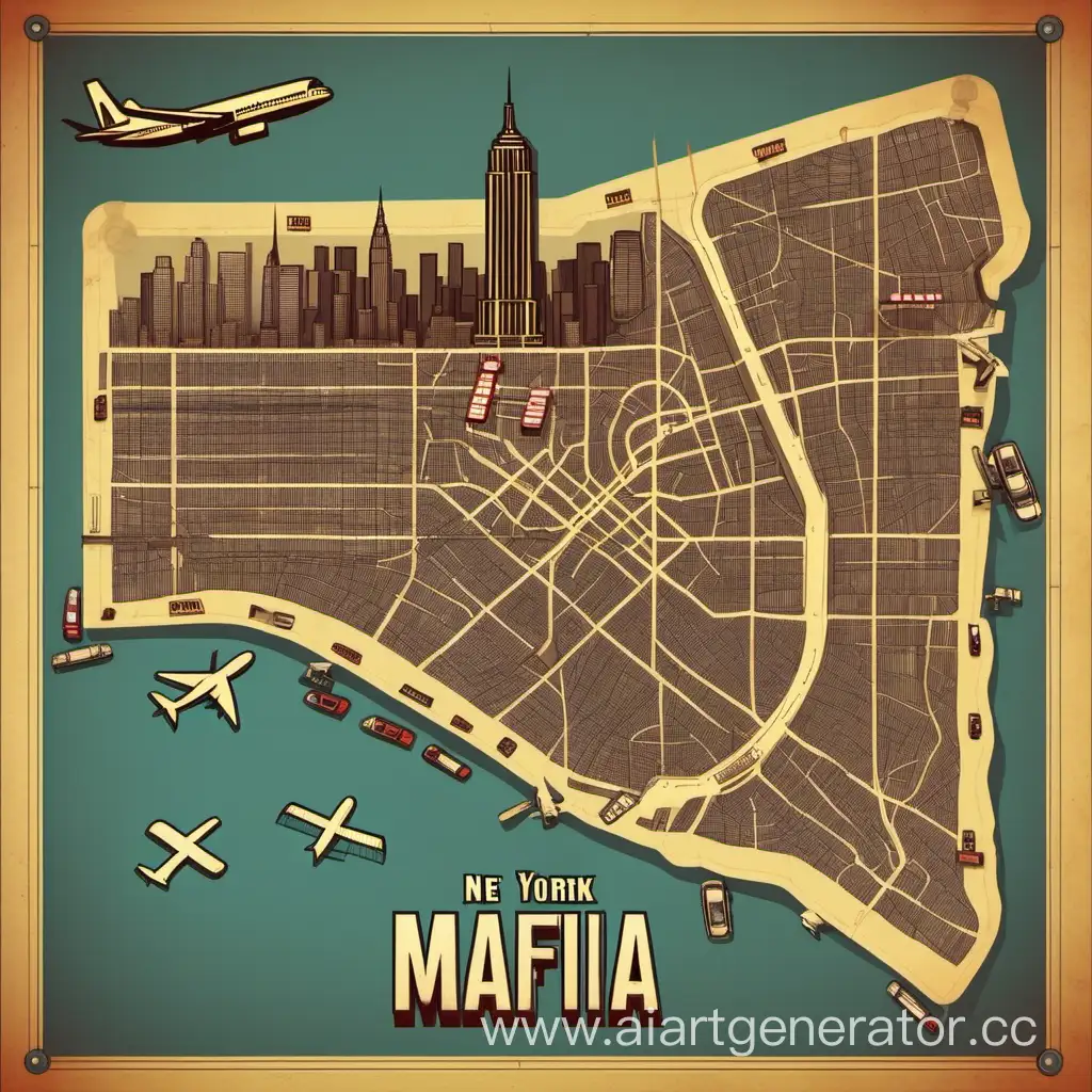 Карта Нью-Йорка для игры про мафию с аэропортом вид с верху