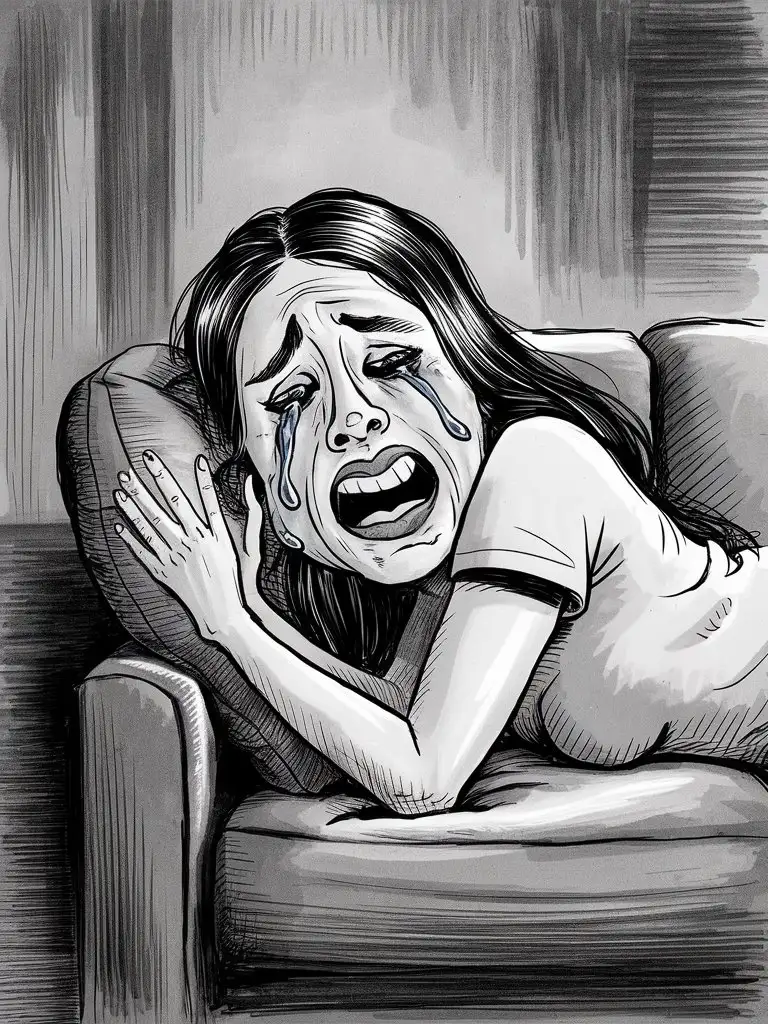 Woman-Crying-Dramatically-on-Sofa-Expressive-HandDrawn-Illustration