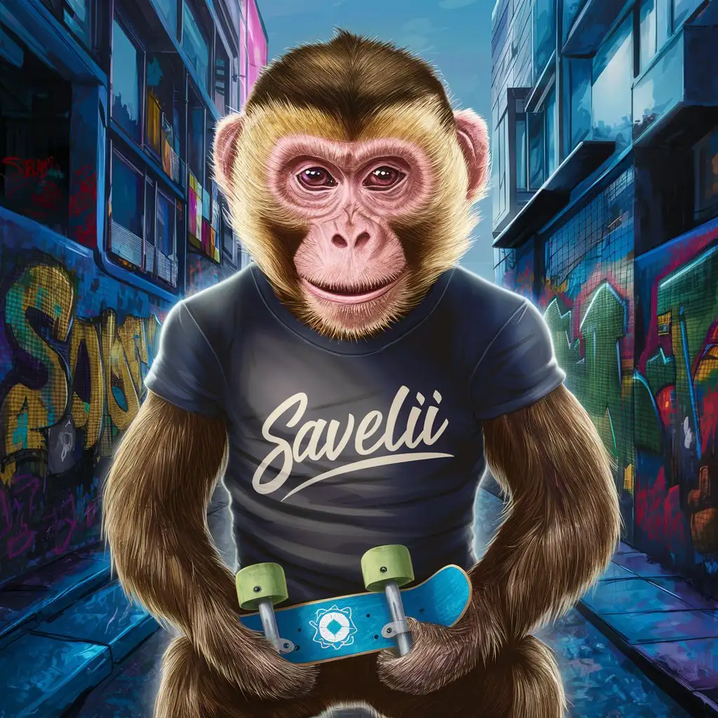 Сгенирируй обезьянку капуцин, она очень крутая и сильная и носит футболку на которой написано SAVELII