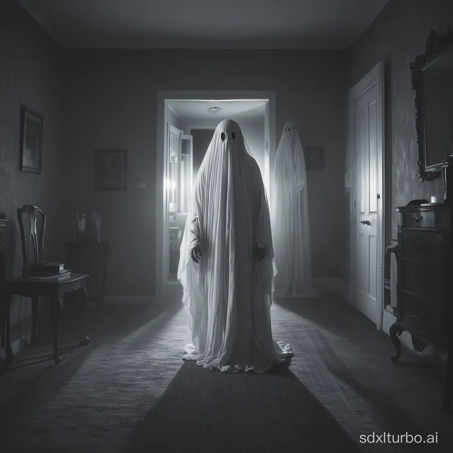 A ghost roaming in the room at midnight