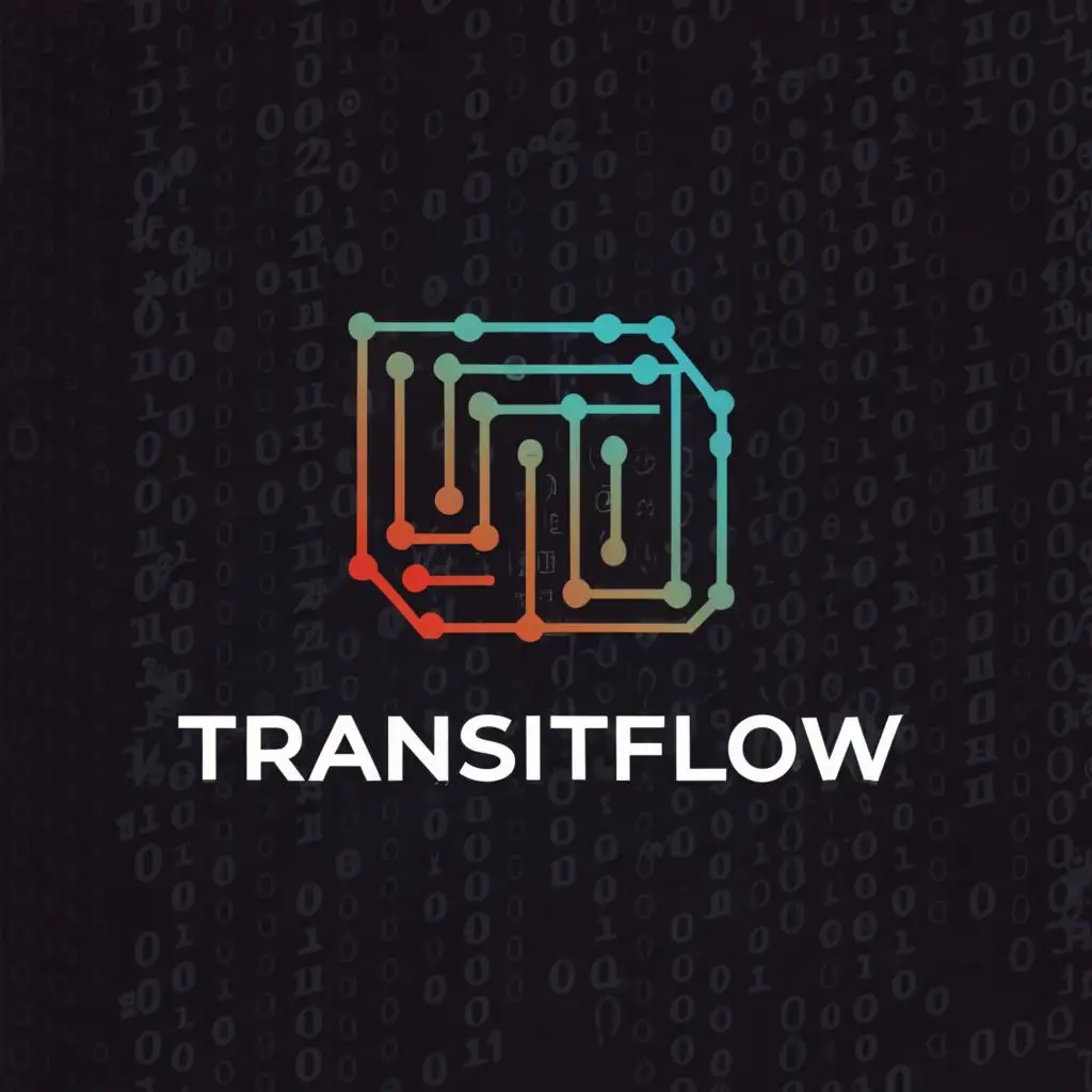 a logo design,with the text "TransitFlow, Freight, Tracking, Analytics", main symbol:Network, Binary, Road,complex,clear background