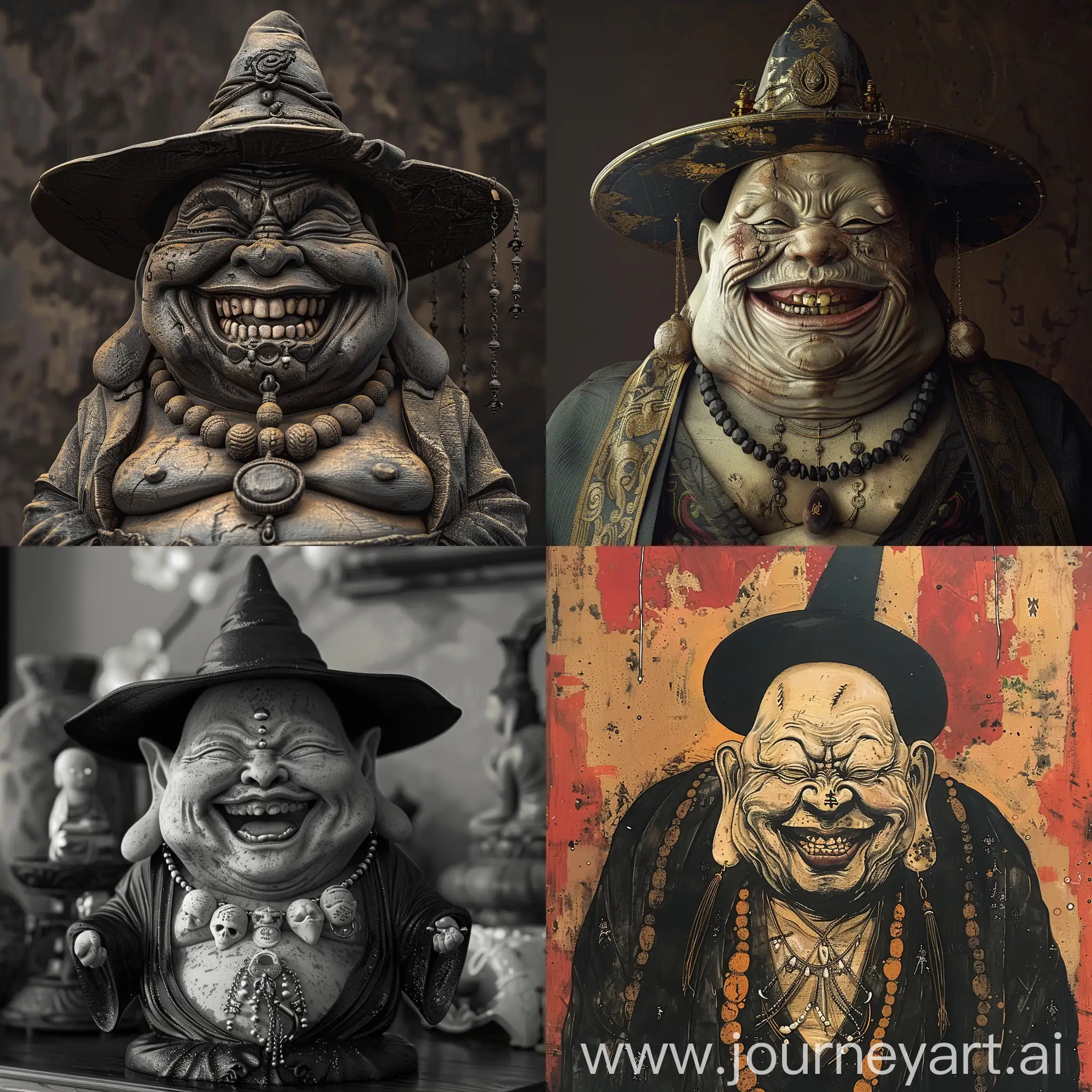 Grinning-Hotei-Buddha-Dressed-as-Voodoo-Witch-Doctor