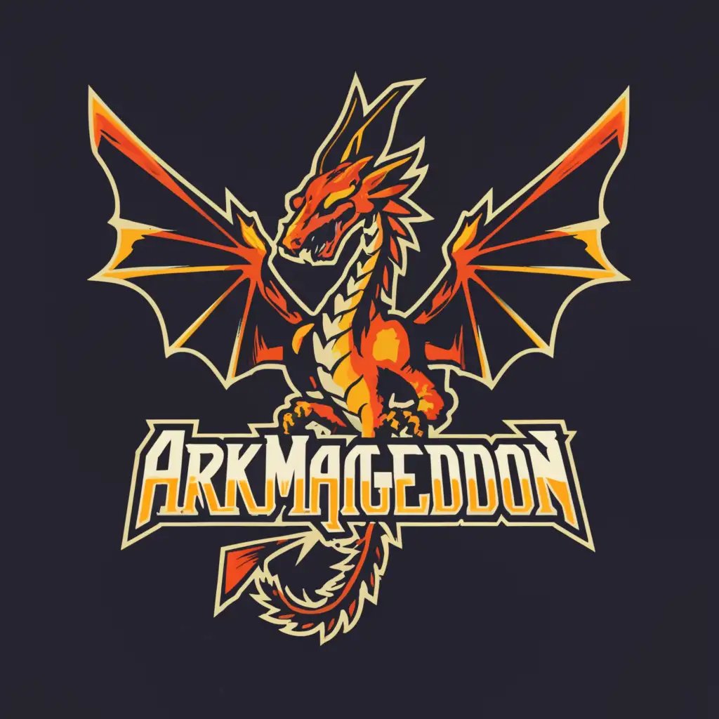 a logo design,with the text "Arkmageddon", main symbol:Dragon,Moderate,clear background
