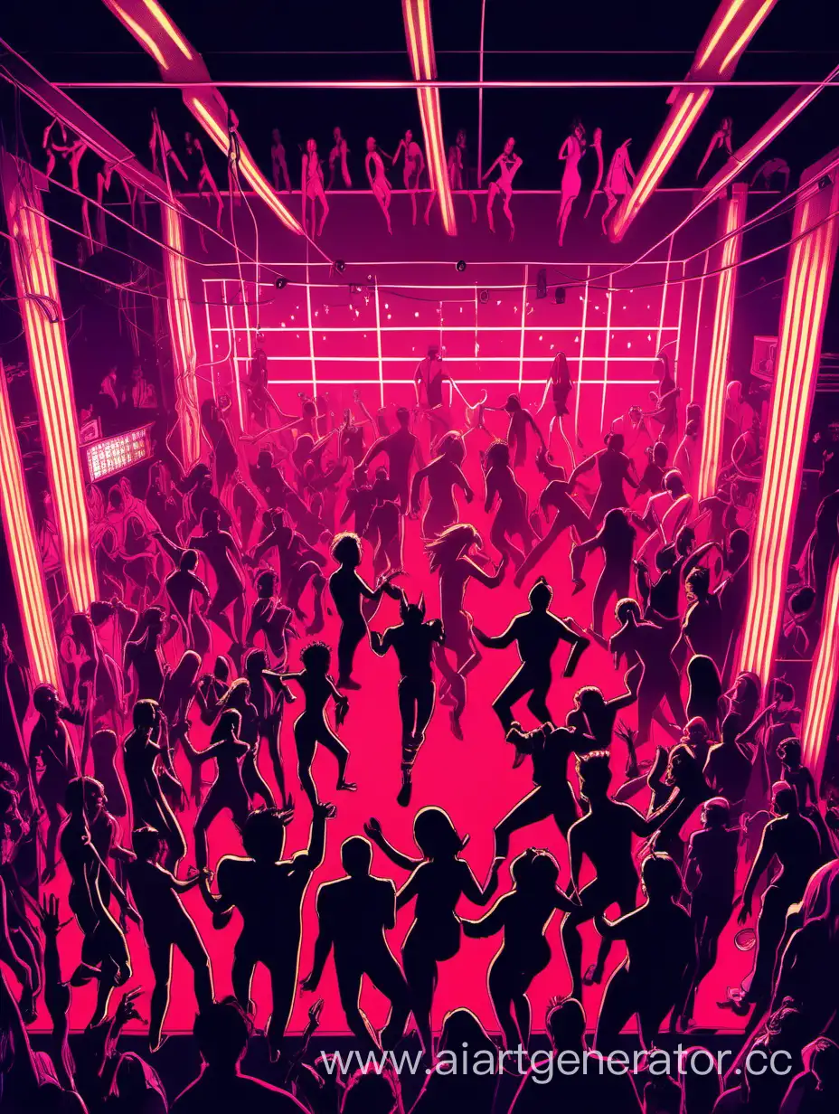 Vibrant-Neon-Club-Scene-Aerial-View-of-Demons-and-Dancers