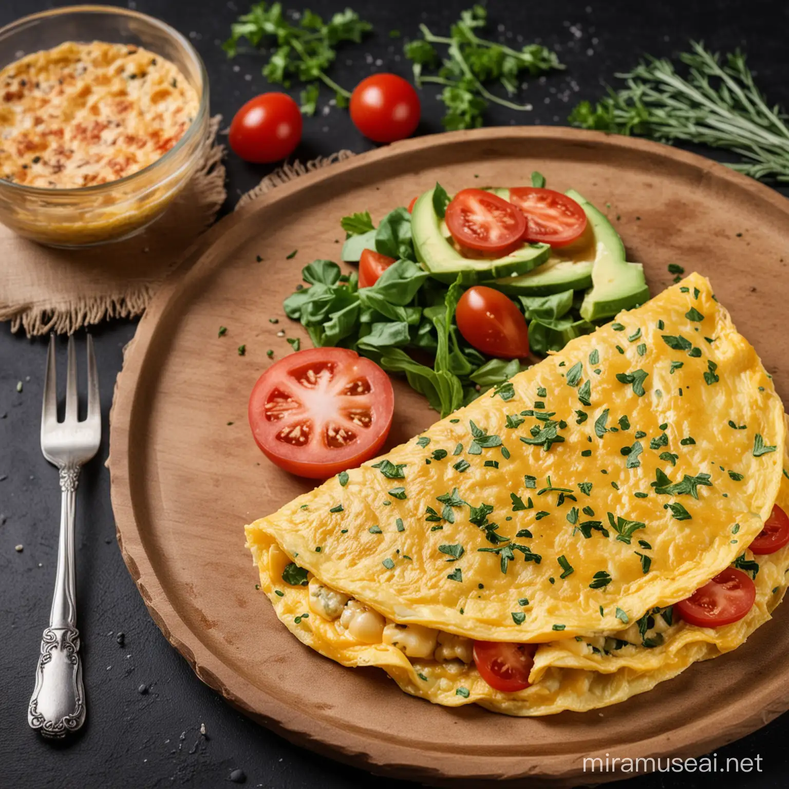 OMELETE LOW CARB , delicius. background black
