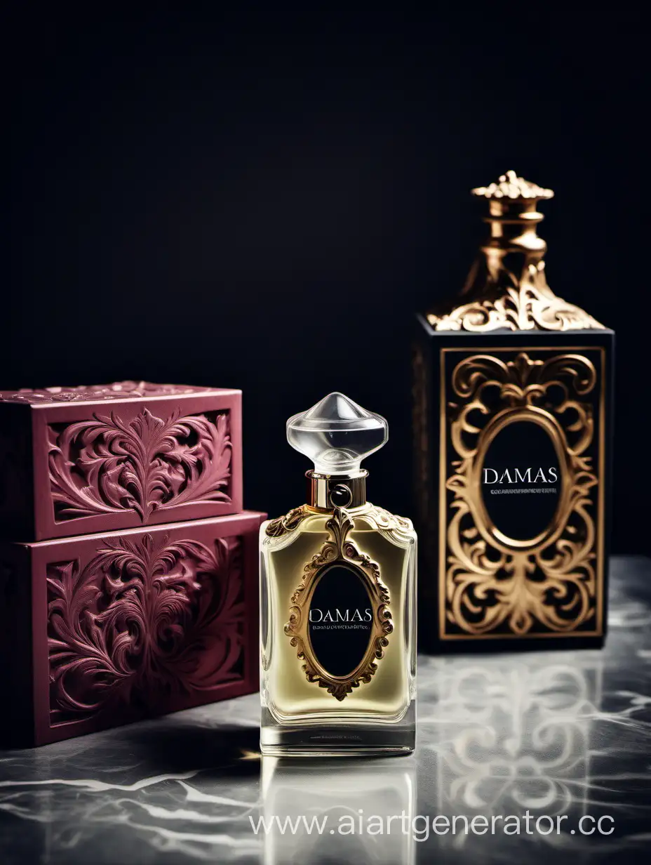 a bottle of damas cologne sitting next to a box, a flemish Baroque by Demetrios Farmakopoulos, instagram contest winner, dau-al-set, dynamic composition, contest winner, feminine