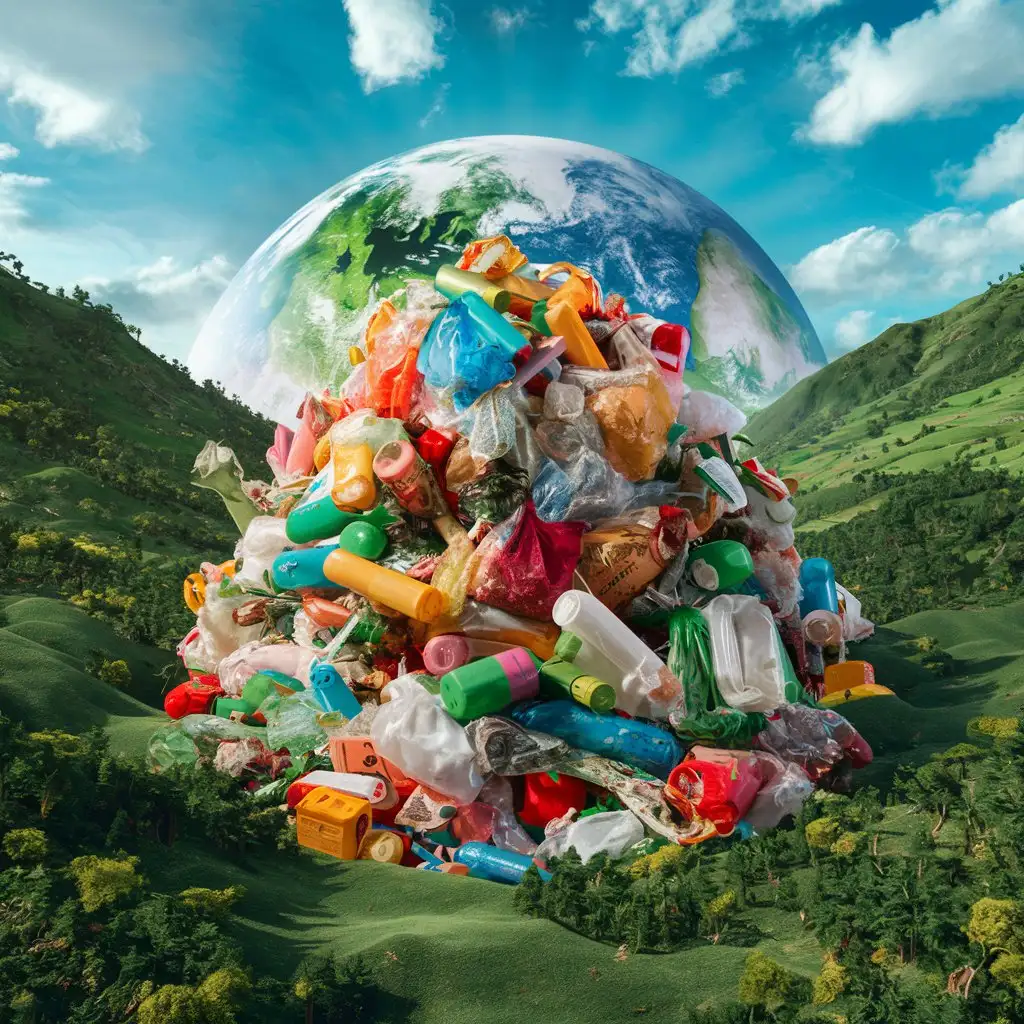 Harmony of Earths Natural Beauty and Human Waste Contrast of Nature and Plastic Debris
