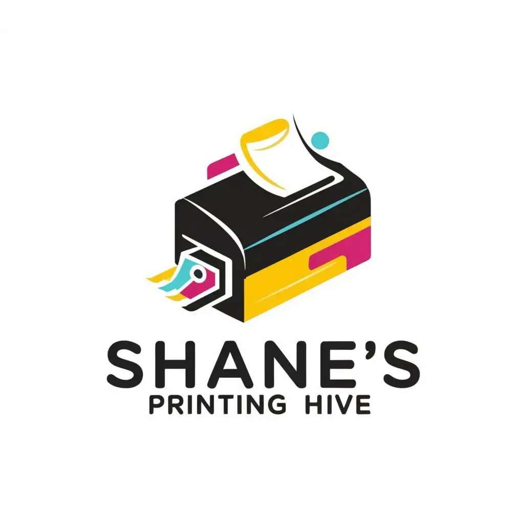 LOGO-Design-for-Shanes-Printing-Hive-Vibrant-Yellow-Magenta-Cyanide-Palette-with-Printer-and-Paper-Symbol