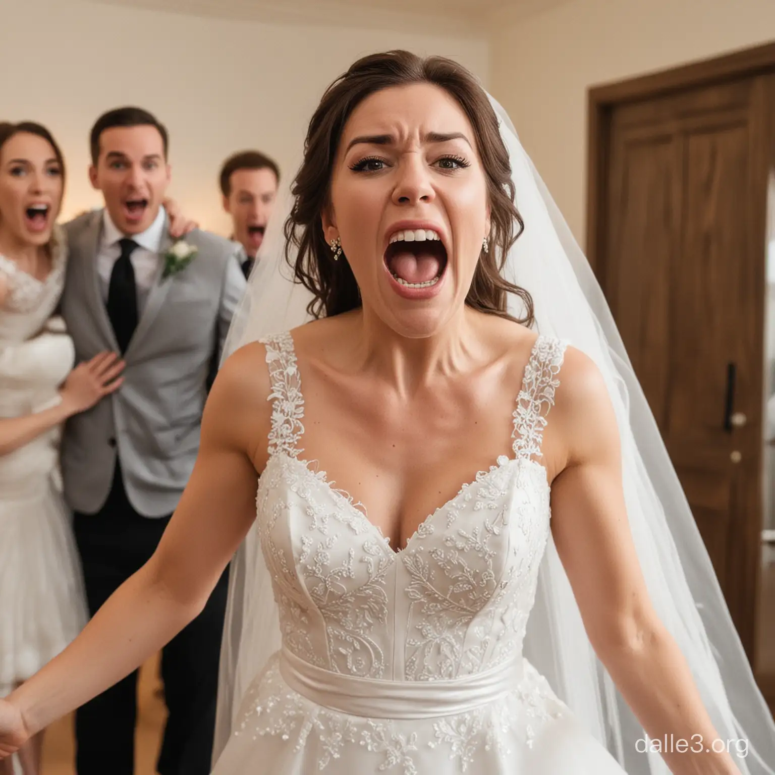 The bride screams in surprise