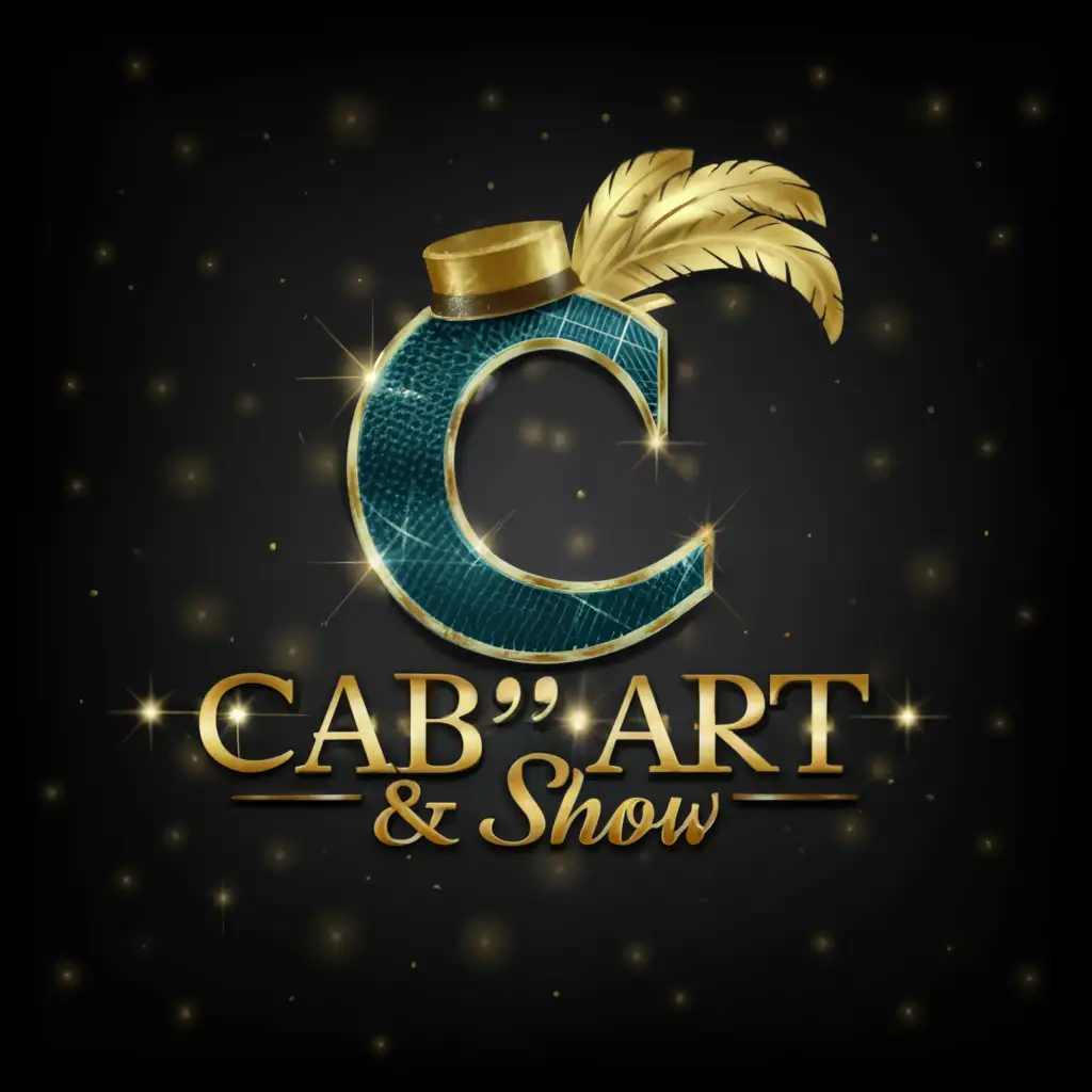 a logo design,with the text "Cab'Art & Show", main symbol:design,with the text "Cab'Art & Show", 1st letter of logo big with a hat above the C letter and above the rest a feather,for cabaret dance troupe,complex,be used in cabaret industry, clear background,complex,clear background