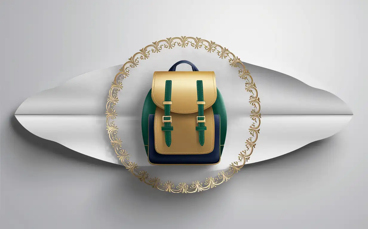 Golden and Green Backpacks Logo on White Background