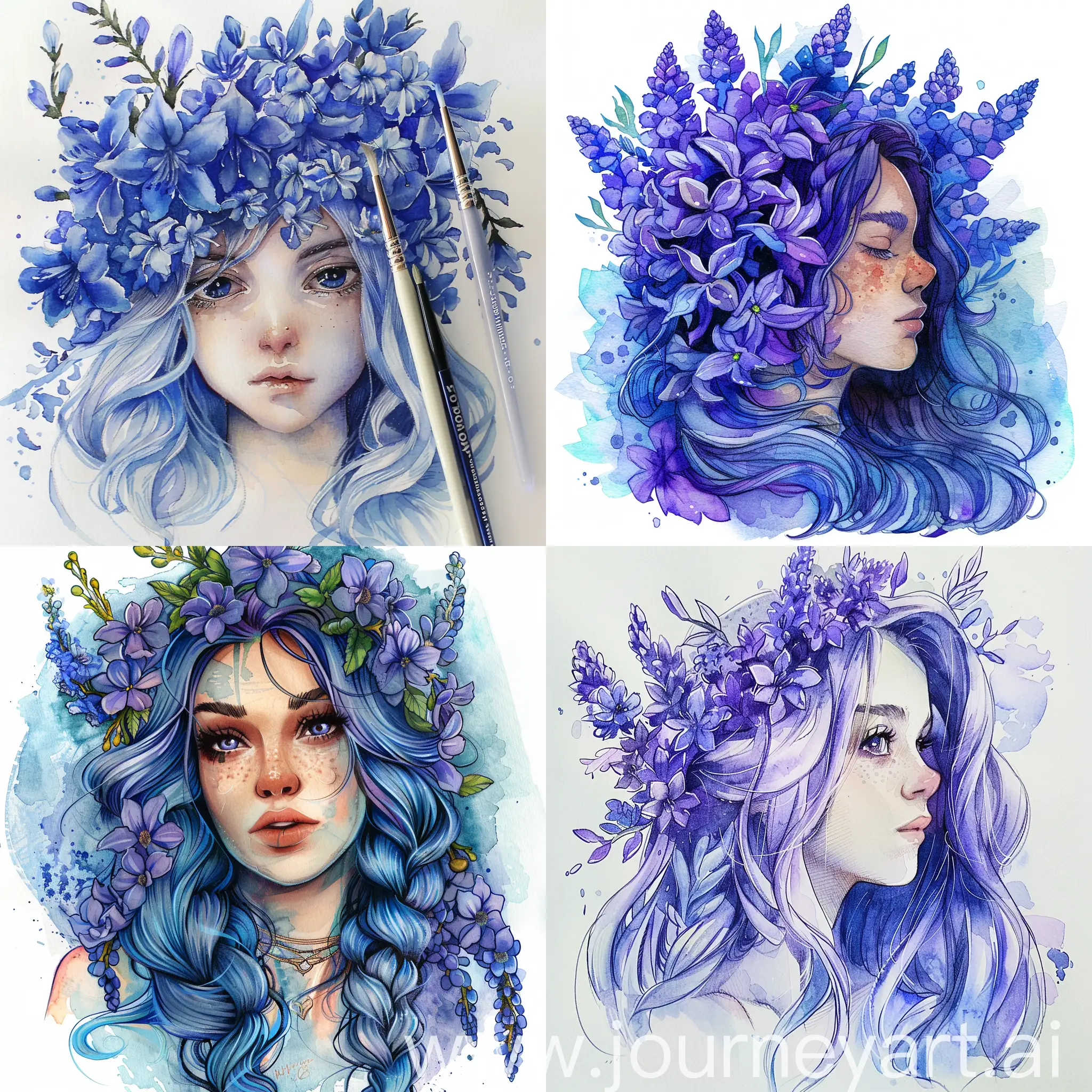 Ethereal-Hyacinth-Princess-Watercolor-Portrait