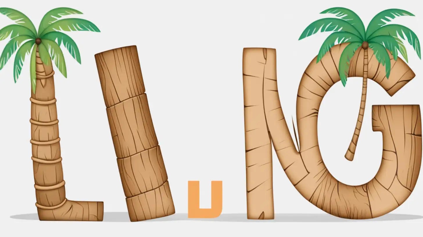 Tropical Elegance Palm Tree Trunk Letters on Transparent Background