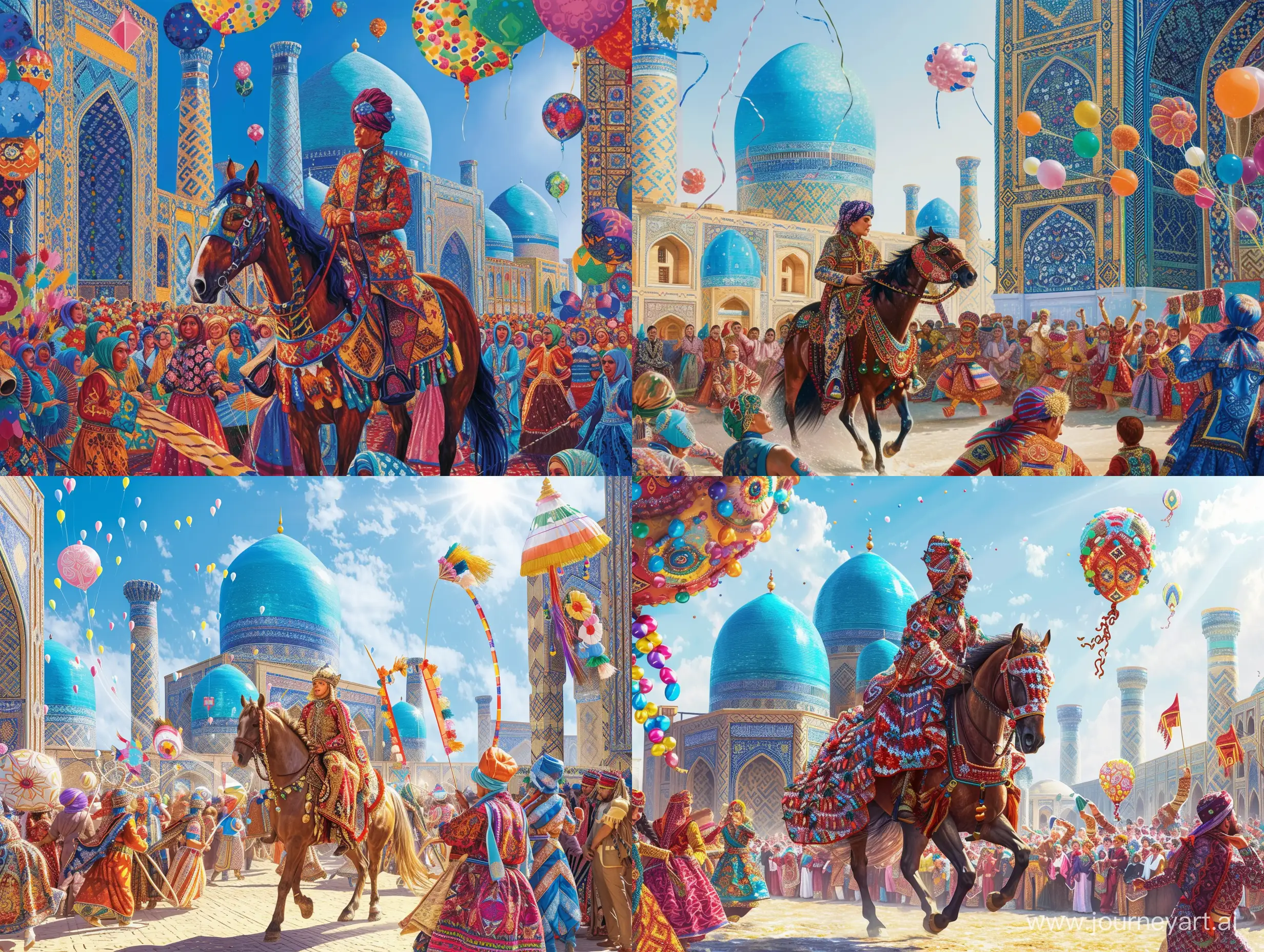 Vibrant-Uzbek-Celebration-Horseback-Rider-Amid-Traditional-Games-and-Dances
