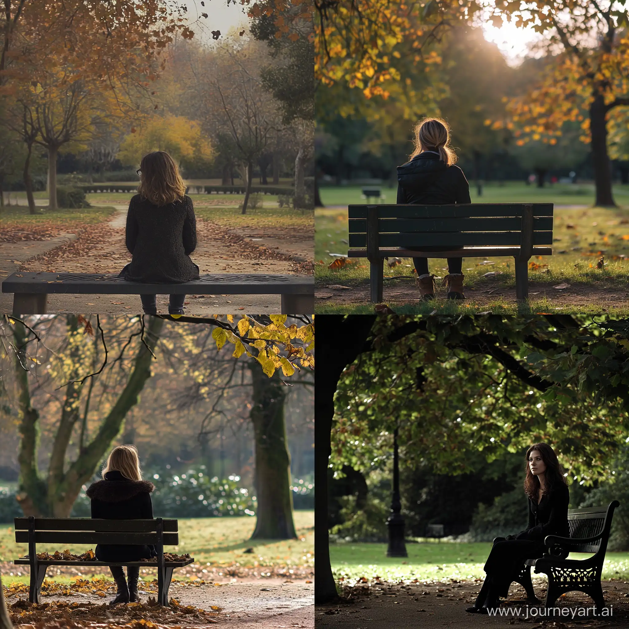 Tranquil-Park-Moment-Woman-Sitting-on-Bench