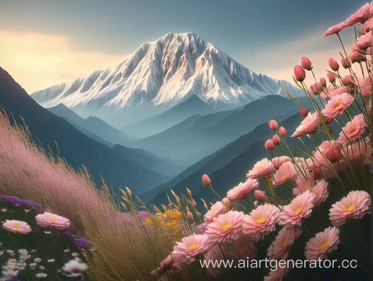 Vibrant-Wildflowers-Amidst-Majestic-Mountain-Peaks