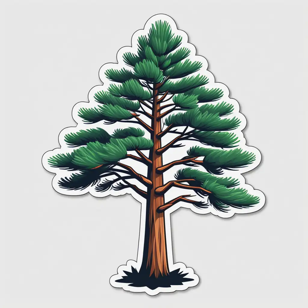 Raw Style Pine Tree Vector Art Sticker on White Background