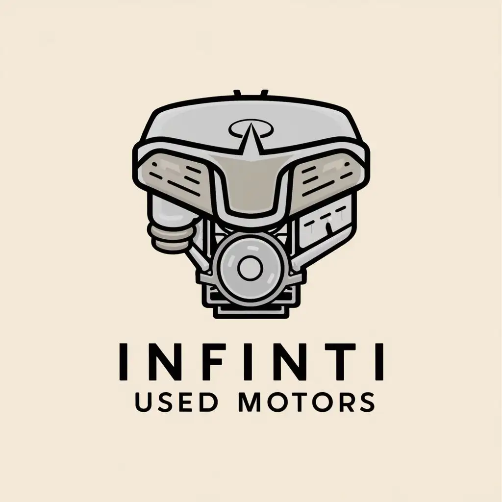 logo, simple illustration of engine front-side, with the text "Infiniti used motors", typography, be used in Construction industry