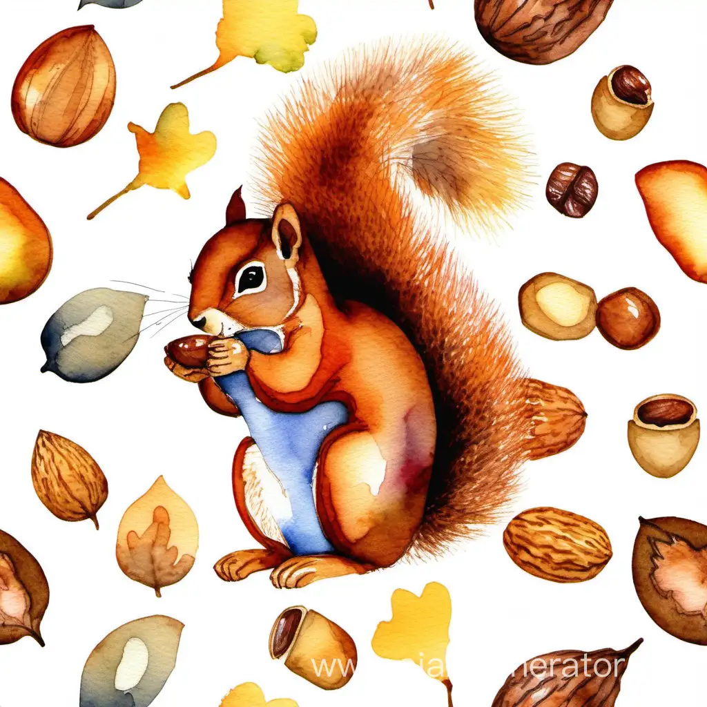 Vibrant-Watercolor-Nuts-Delight-for-Squirrel-Art