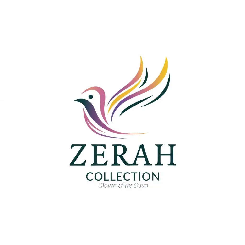 a logo design,with the text "ZERAH COLLECTION", with sub-text "Glowing of the dawn", main symbol:Bird,Moderate,clear background