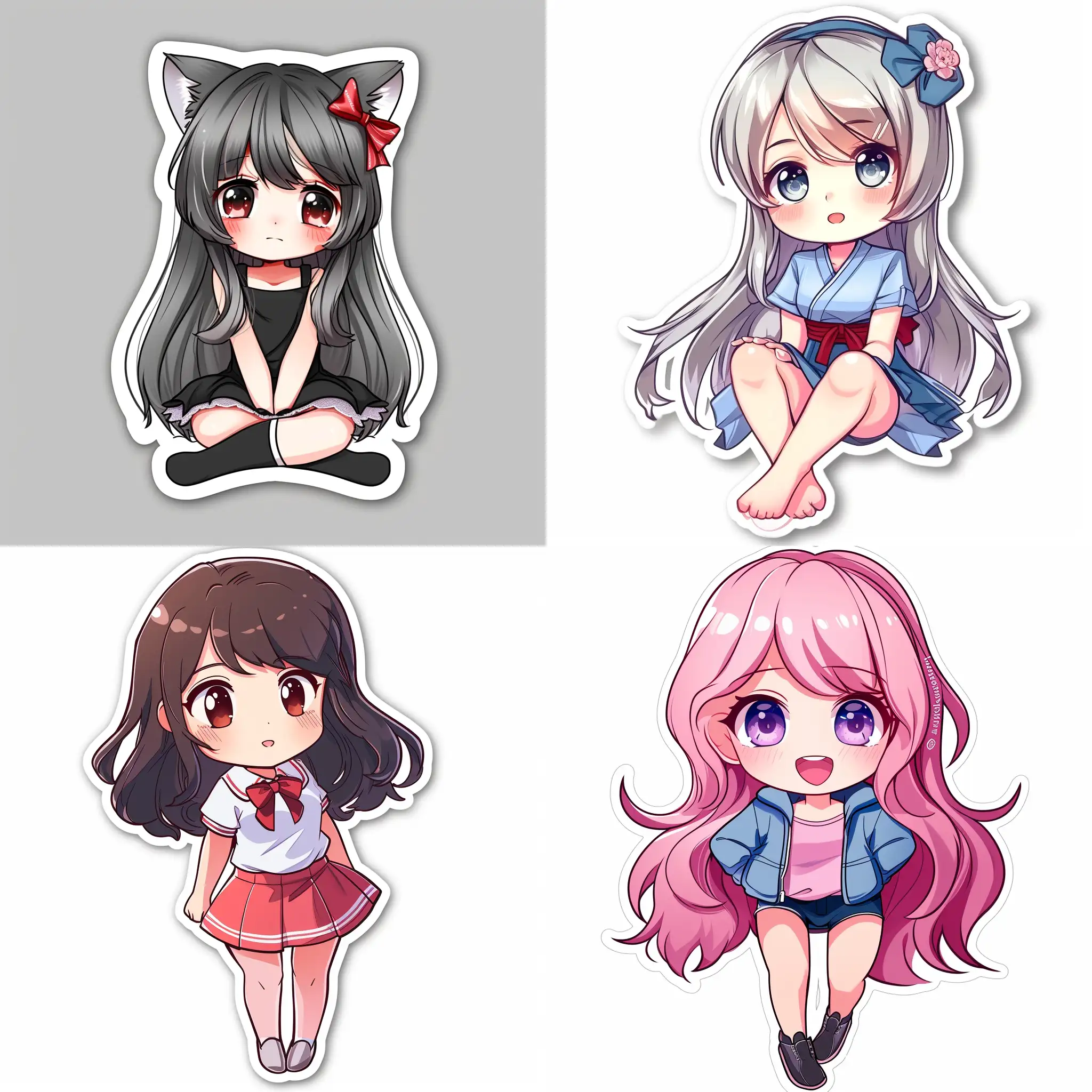 Adorable-Chibi-Sticker-Collection-with-Vibrant-Colors-and-Expressive-Poses